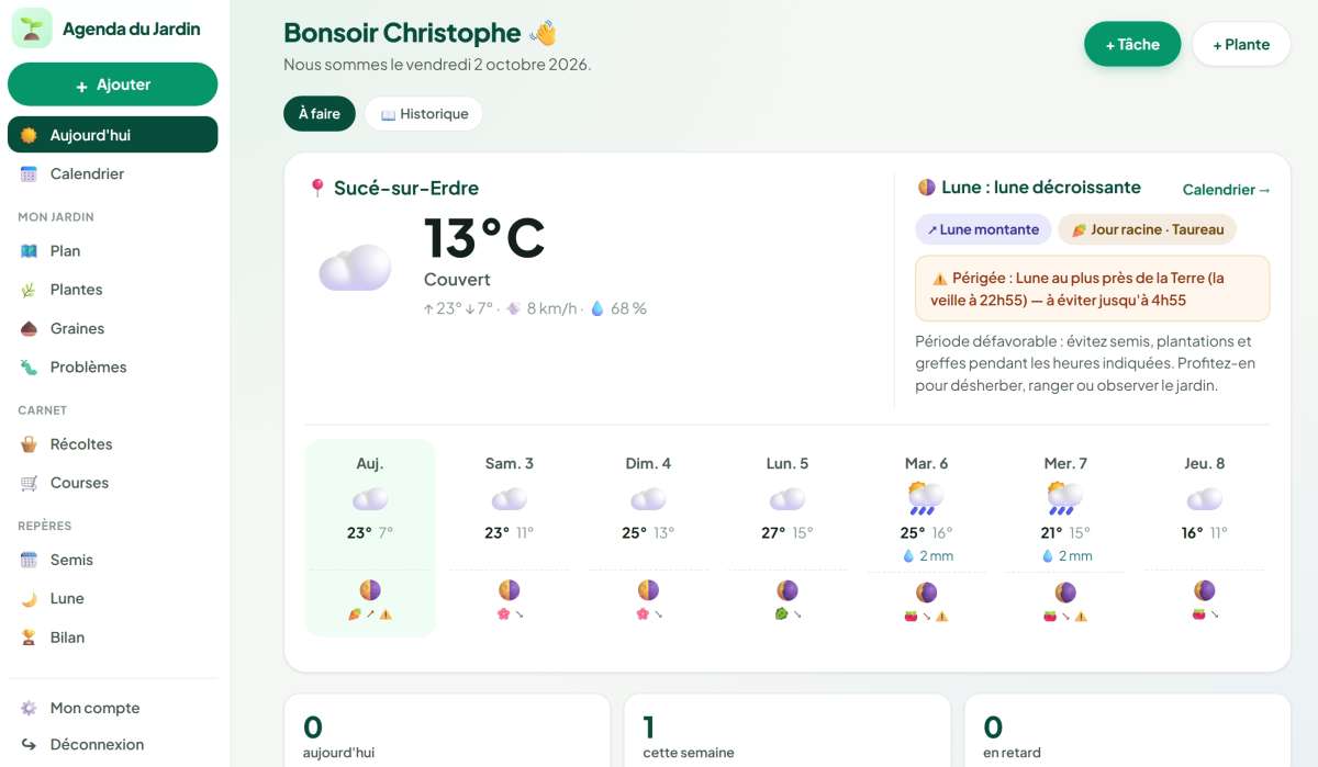 Agenda du Jardin : Capture écran d'accueil