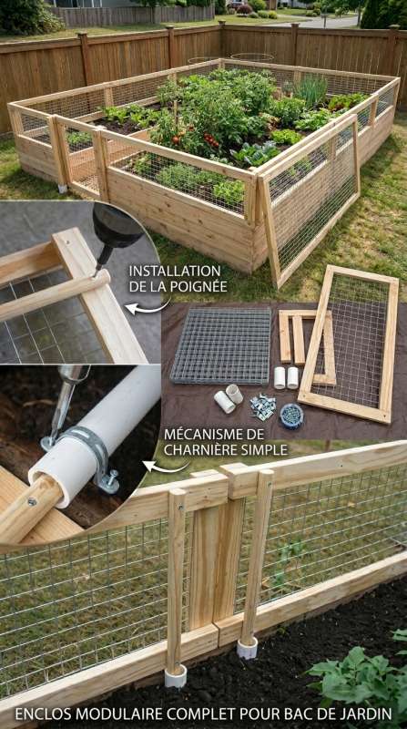 Enclos potager modulaire avec grillage Aménagement d'un carré potager modulaire avec barrières de protection