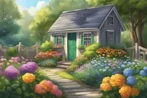 Maison dans un jardin fleuri